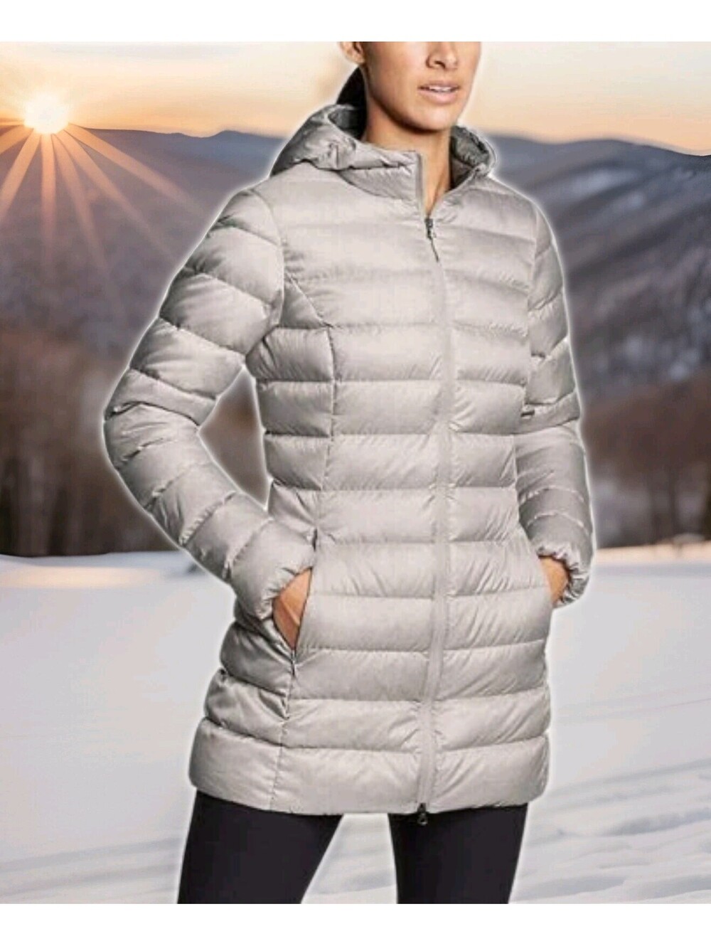 Eddie Bauer Cirrus Lite Down Grey Mid Long Puffer Jacket Winter Coat Women Small
